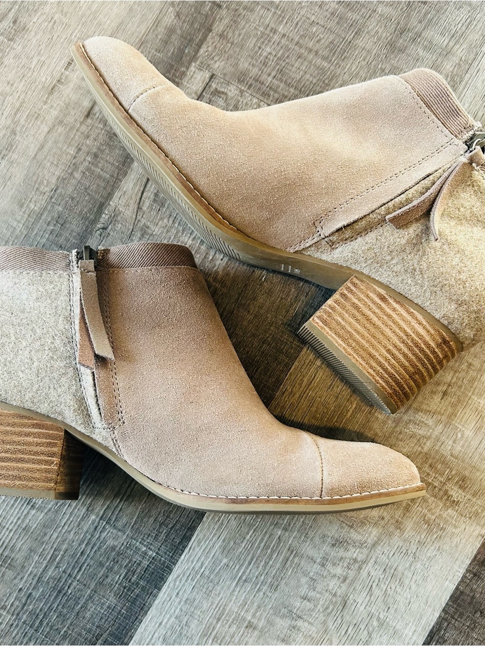 Toms Tan/Beige Ankle Boots with Stacked Heel